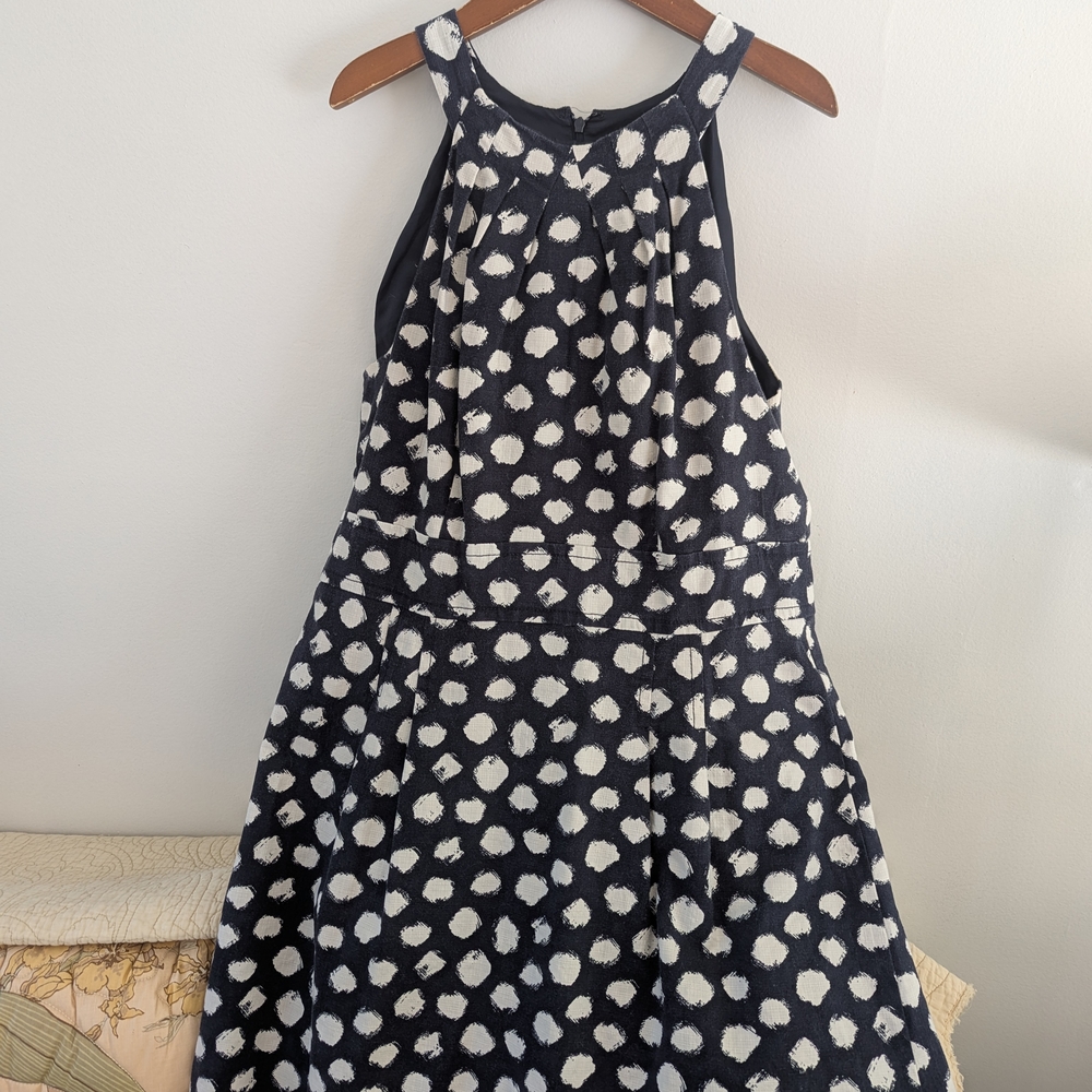 LOFT Navy and White Polka Dot Dress